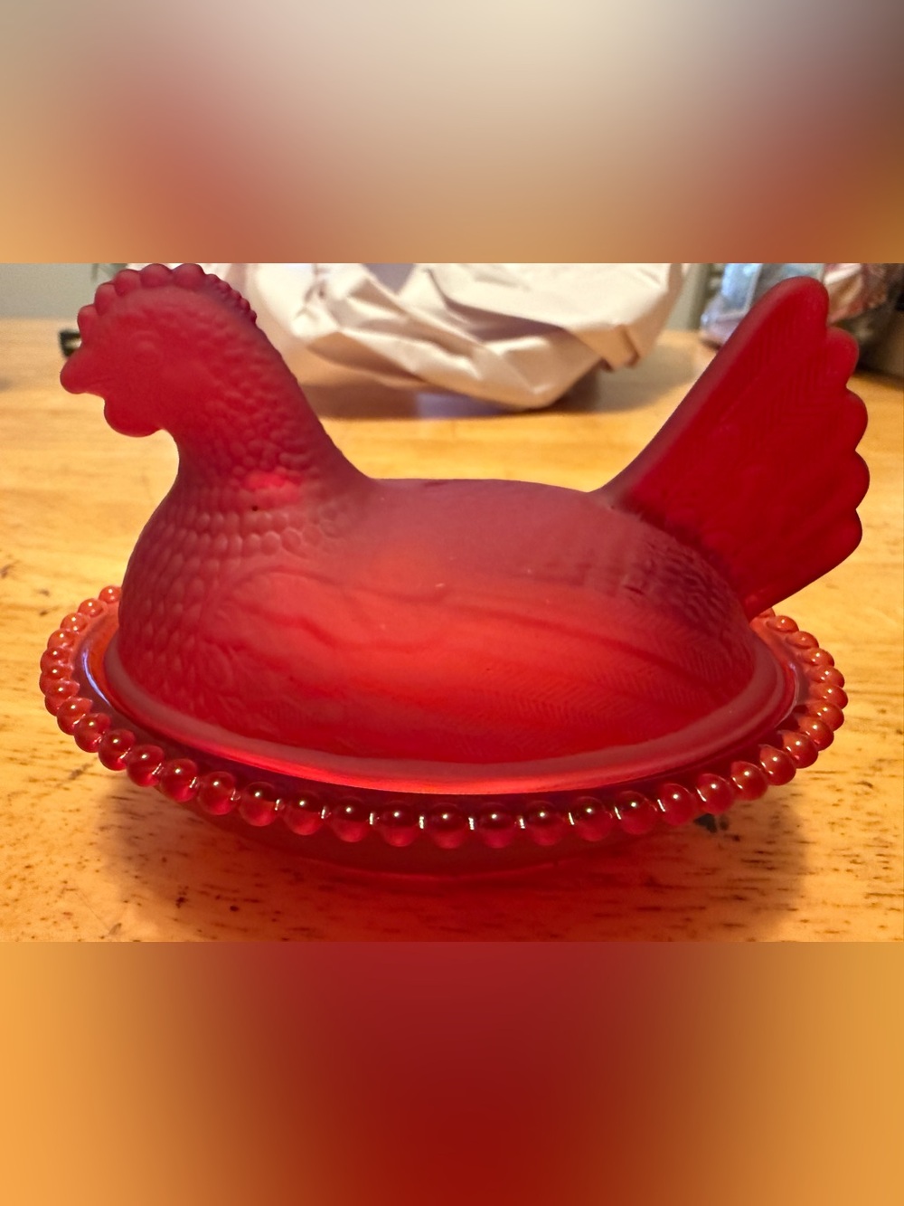 Red Hen Covered Dish - Decorative Glass Serving Bowl
